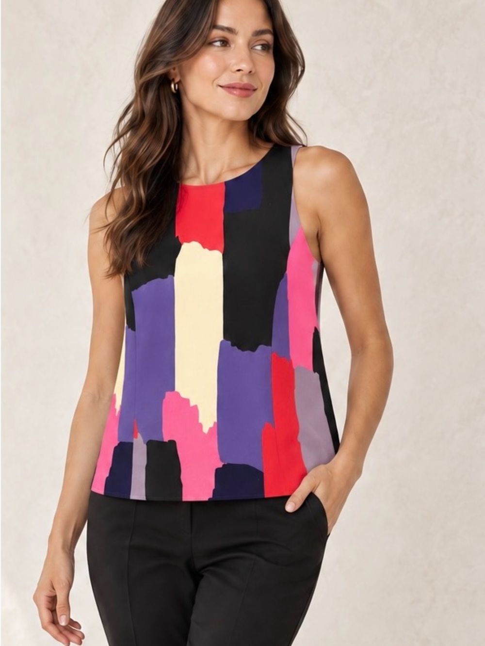 CROSBY by Mollie Burch Abstract Sleeveless Swing Top Small Vibrant Effortless